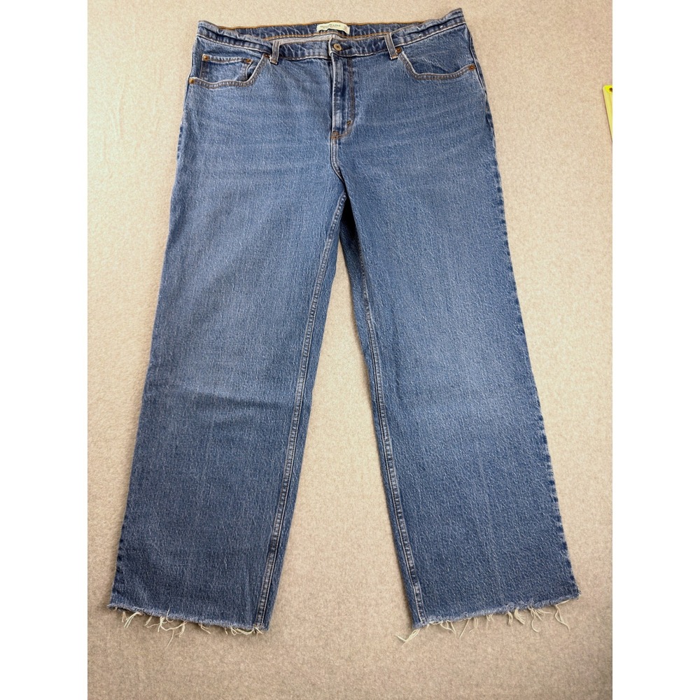 Abercrombie & Fitch The 90s Relaxed Jean High Rise Blue Raw Hem 34 18R